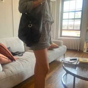 REBECCA MINKOFF BLACK LEATHER NANINE STUDDED SHOULDER BAG